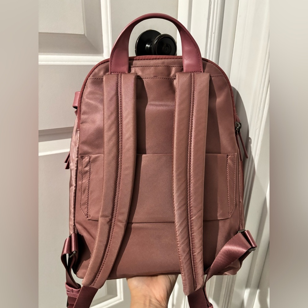 Tumi Voyageur Haley Pink Nylon Backpack Leather Trim Laptop Bag $395 Retail - Picture 6 of 11